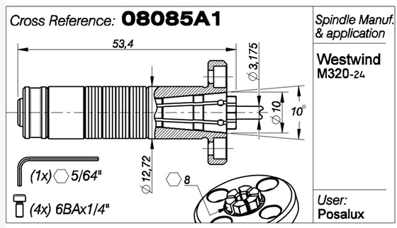 M320-24 WW Pinza trapano mandrino con cuscinetto pneumatico 1/8&quot; CARTUCCIA 11257/08085A1